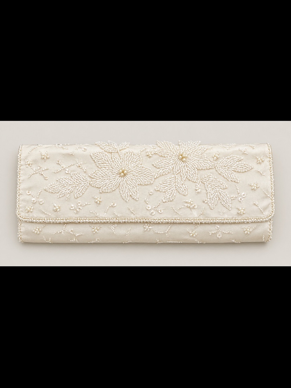 VTG 1960s Beaded Bridal Clutch Satin Floral Evening Bag Handmade in Hong Kong